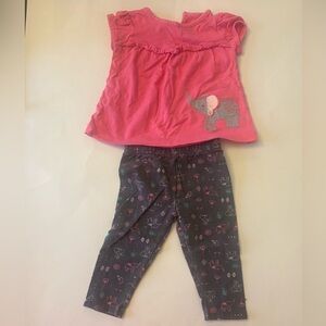 Carter's Coral Pink Tank Top with Charcoal Elephant Print Leggings